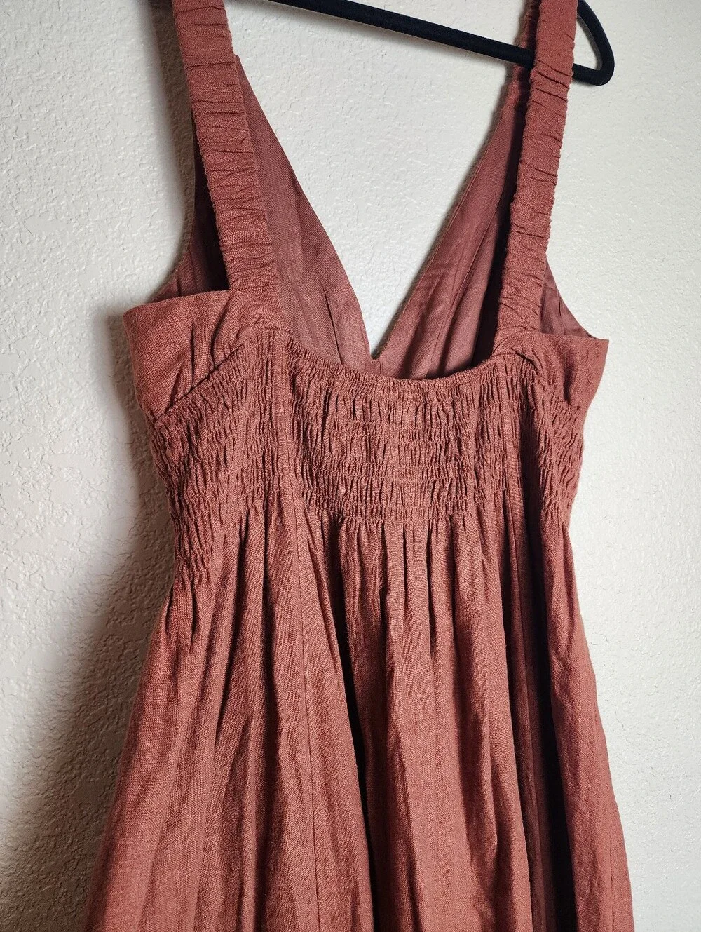 Abercrombie & Fitch Linen Blend Plunge Maxi Dress Large Tall NWT Rust Brown